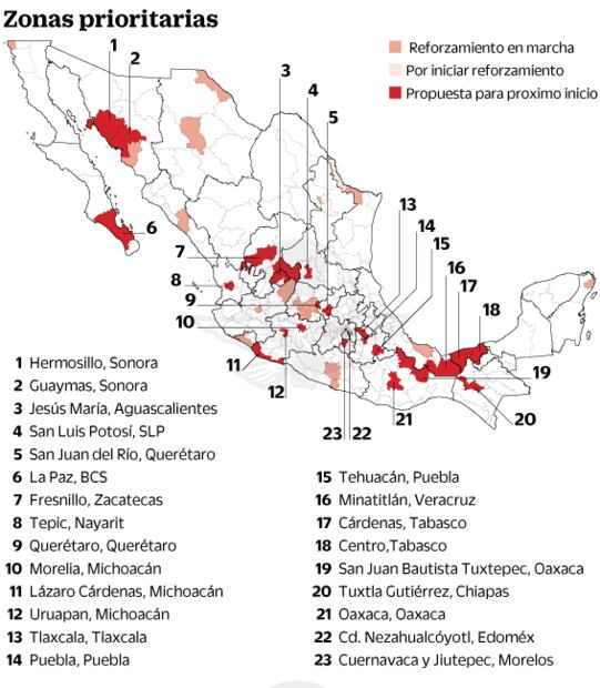 Aumentan a 45 las zonas más violentas de México