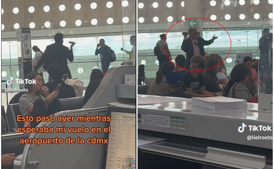Entre maldiciones y gestos, hombre explota contra la 4T en el AICM. Foto: Capturas de TikTok @lielroots
