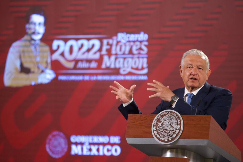 El presidente Andrés Manuel López Obrador en su conferencia del 22 de febrero del 2022. Foto: Germán Espinosa