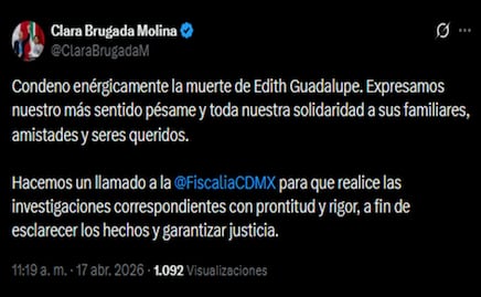 Brugada condena muerte de Edith Guadalupe, joven hallada sin vida en la Benito Juárez; llama a investigar el caso con “prontitud y rigor” 
