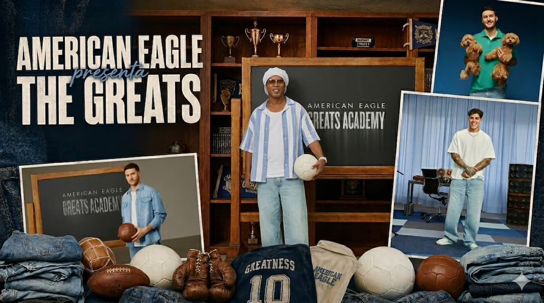 American Eagle reúne a Ronaldinho y Santiago Giménez en una campaña. Foto: Cortesía American Eagle