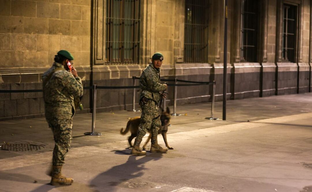 Secretaría de la Defensa Nacional inspecciona las inmediaciones de Palacio Nacional donde está noche se encuentra reunido el gabinete pleno de la Presidenta Claudia Sheinbaum. Foto: Francisco Rodríguez/EL UNIVERSAL