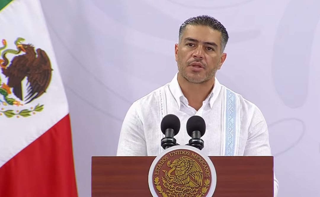 Omar García Harfuch, secretario de Seguridad y Protección Ciudadana durante la conferencia de prensa de la presidenta Claudia Sheinbaum en Quintana Roo (17/07/2026). Foto: Captura de pantalla