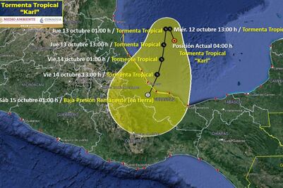 Tormenta tropical "Karl" provocará lluvias intensas en Veracruz y Puebla 