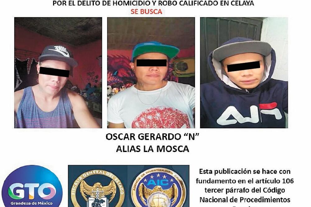 Tres imágenes de Óscar Gerardo, alias La Mosca, fueron difundidas en redes sociales por la Fiscalía de Guanajuato. Foto/ESPECIAL