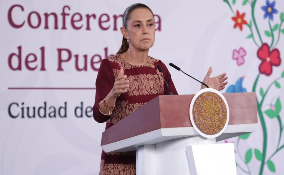 Presidenta Claudia Sheinbaum durante su conferencia de prensa este 26 de junio desde Palacio Nacional. Foto: Fernanda Rojas / EL UNIVERSAL