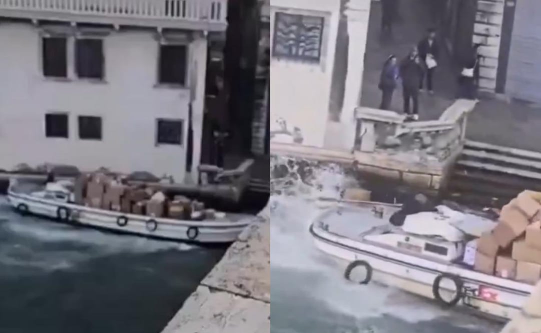 Una mujer robó un Mototopo de una empresa y causó un desastre cerca del Puente de Rialto. Foto: Captura de X