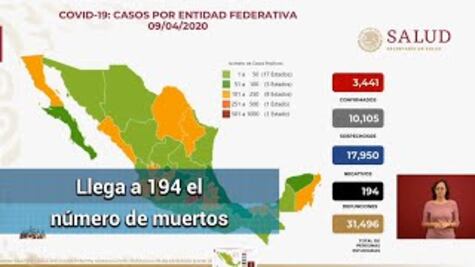 Llega a 3,441 el número de casos confirmados por Covid-19; hay 194 muertos