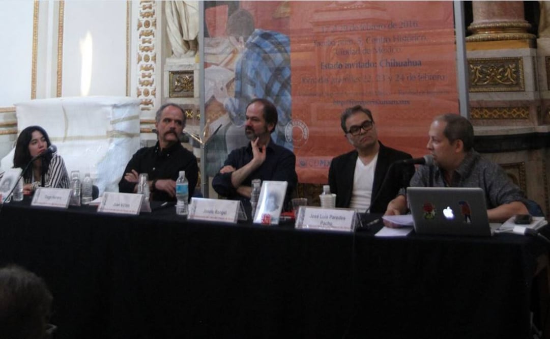 Durante la presentación, Villoro estuvo acompañado de los rockeros Joselo Rangel, José Luis Paredes y Diego Herrera. (FOTO: Notimex)