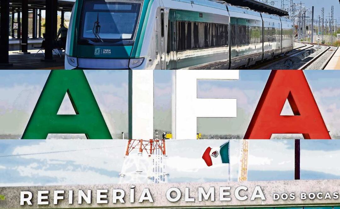 Tren Maya, Aeropuerto Internacional Felipe Ángeles (AIFA) y Refinería Olmeca Dos Bocas. Fotos: Archivo / EL UNIVERSAL