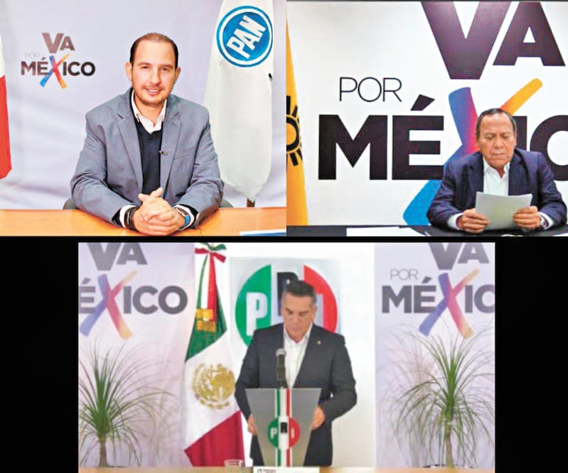 Dirigentes del PAN, PRI y PRD, acompañados de organizaciones ciudadanas que se dicen afectadas por políticas del gobierno de la 4T, firmaron una coalición electoral. Foto: TOMADA DE REDES SOCIALES