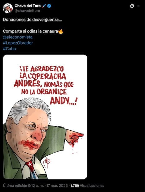 5 cartones que retratan el pase de charola de AMLO para Cuba. Foto: Captura de pantalla