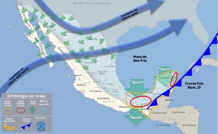 Pronostican entrada de frente frío 27 esta noche a la Península de Yucatán