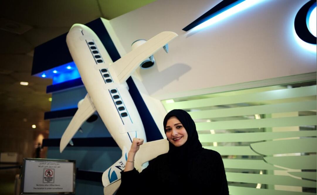 Dalia Yashar, one of the first Saudi students who registered to become a commercial pilot, stands in front of the registration centre, CAE Oxford ATC - Photo: Hamad I. Mohammed/REUTERS
