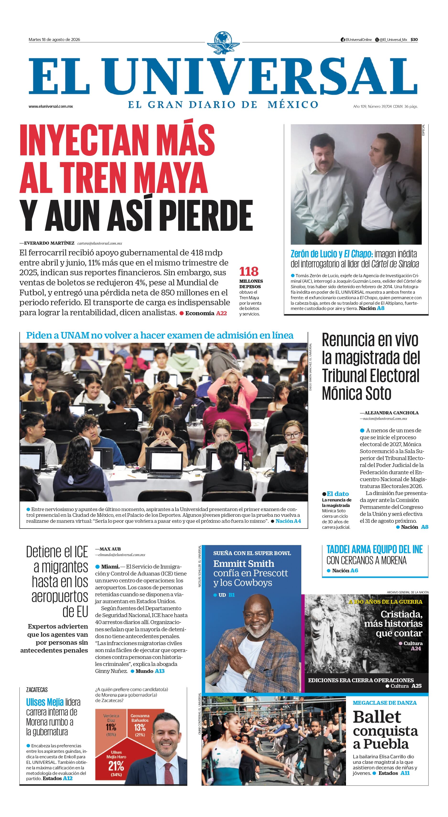 Portada impresa del 18 de agosto de 2026