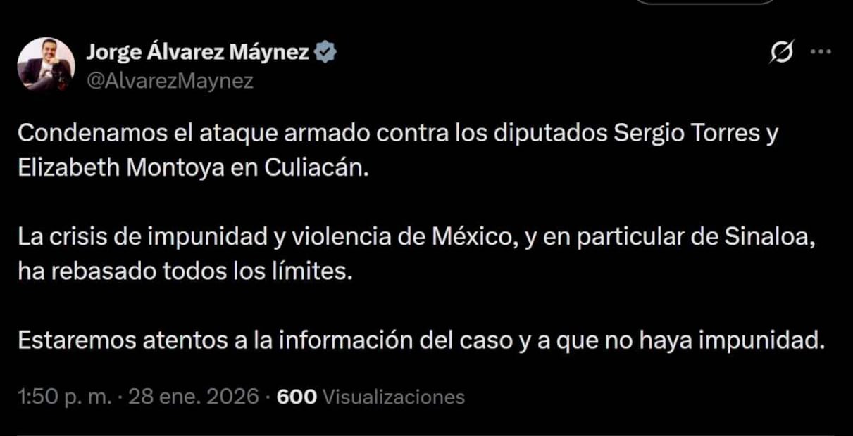 Post de Jorge Álvarez Máynez dirigente nacional de MC. Foto: Captura de pantalla de la cuenta de X de @AlvarezMaynez