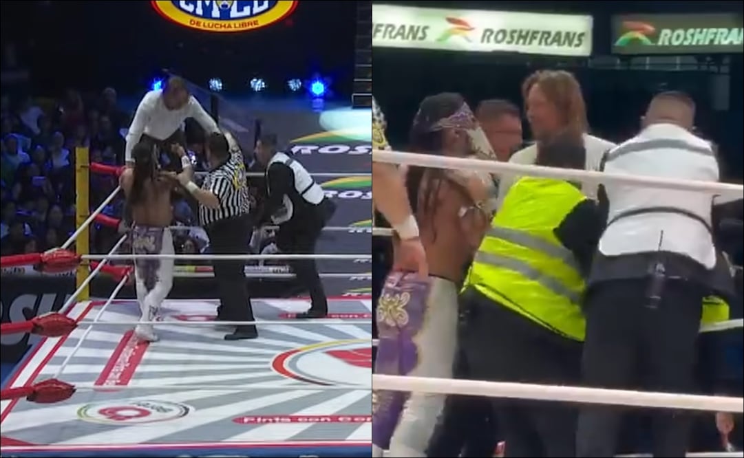 Un aficionado burló a la seguridad de la Arena México para intentar subir a la tercera cuerda. FOTO: Capturas