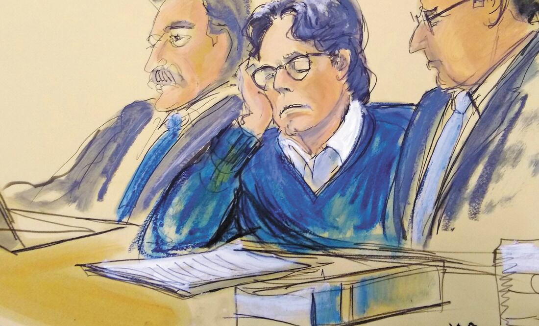 Una ilustración de uno de los momentos del juicio contra Raniere (de suéter azul), líder de la secta sexual NXIVM. Foto: AP ARCHIVO