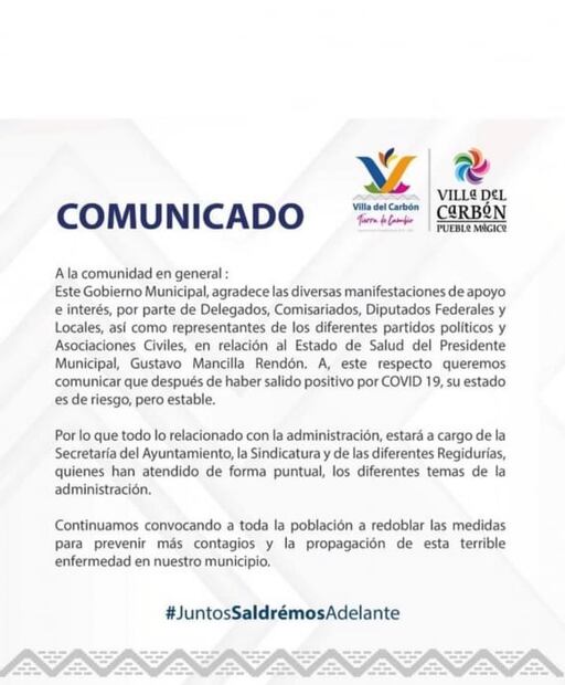 Alcalde de Villa del Carbón da positivo a Covid-19; reportan que se encuentra estable