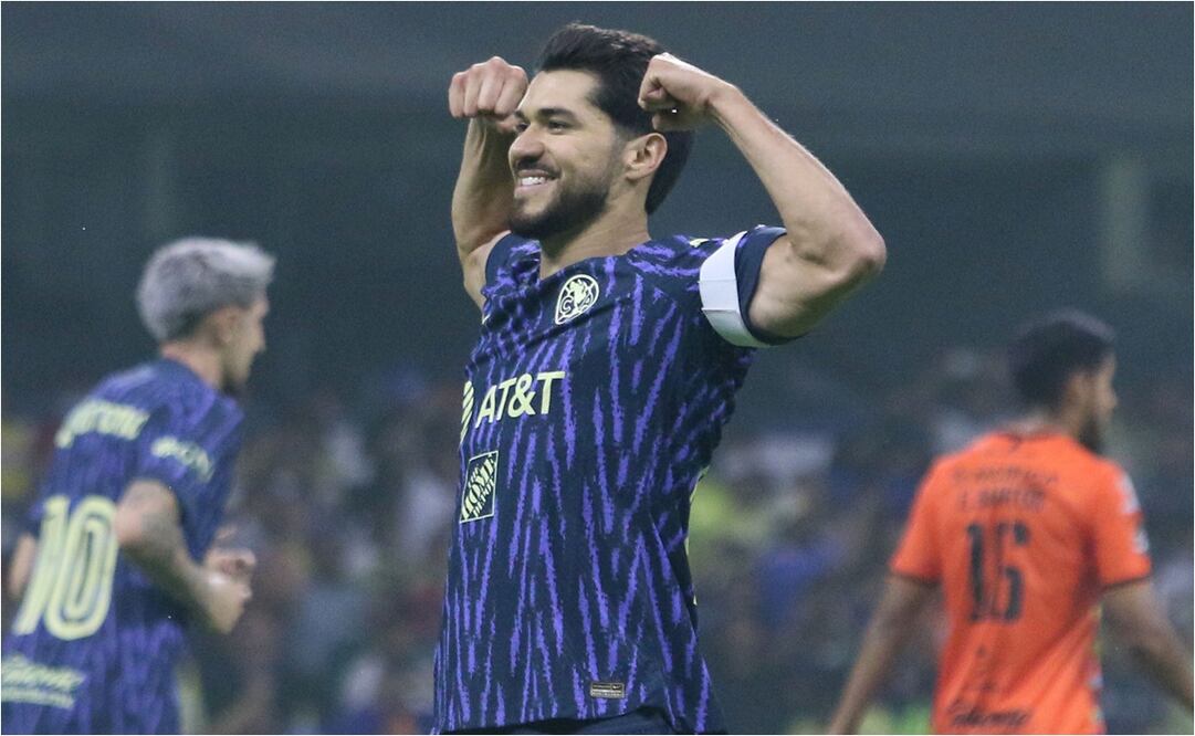 Henry Martín celebra su gol ante Alebrijes en el Estadio Azteca