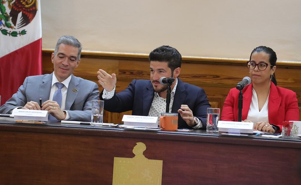Samuel García durante la sesión del Consejo Nuevo León. Foto: Especial