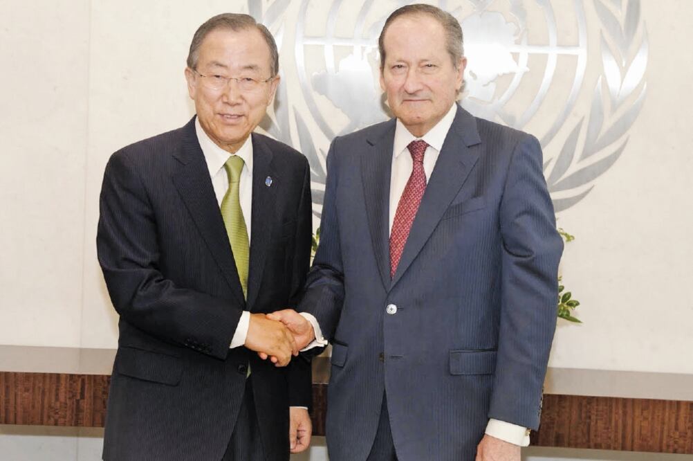 Ban Ki Moon, secretario General de la ONU y Jorge Montaño, representante de la Misión Permanente de México ante esta organización, previo a la asamblea en la que participarán 156 jefes de Estado y de gobierno (SECRETARÍA DE RELACIONES EXTERIORES)
