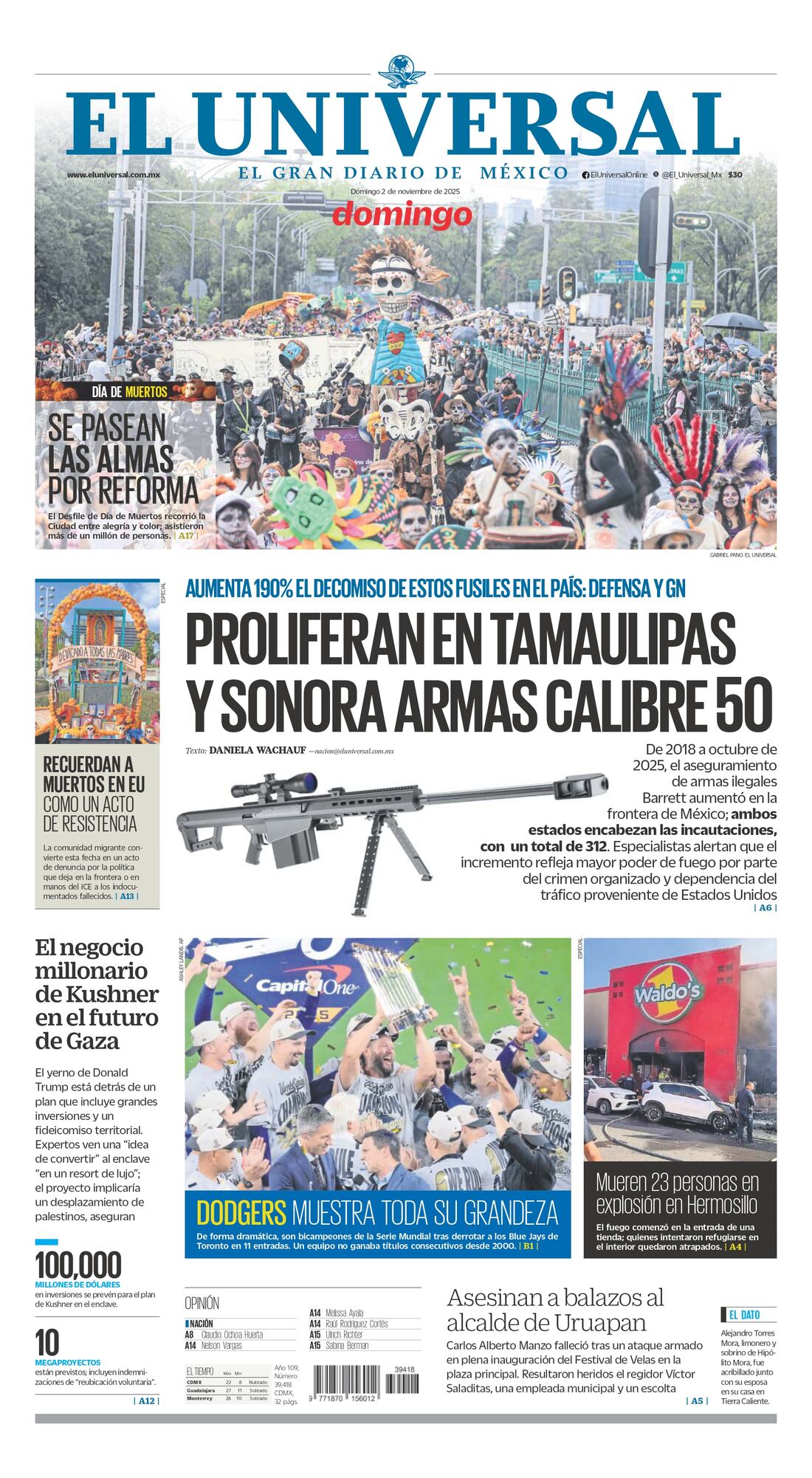 Portada impresa del 2 de noviembre de 2025