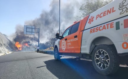 Incendio de pipa provoca cierre de la autopista Monterrey-Reynosa; movilizan a bomberos y Protección Civil