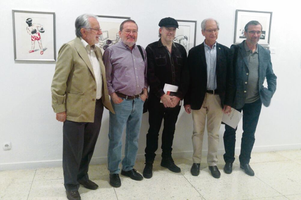 Jaime de Vicente, Toti , Ángel Boligán, El Roto y Rafael J. Terán, presidente de la Asociación de la Prensa de Huelva (CORTESÍA ÁNGEL BOLIGÁN)
