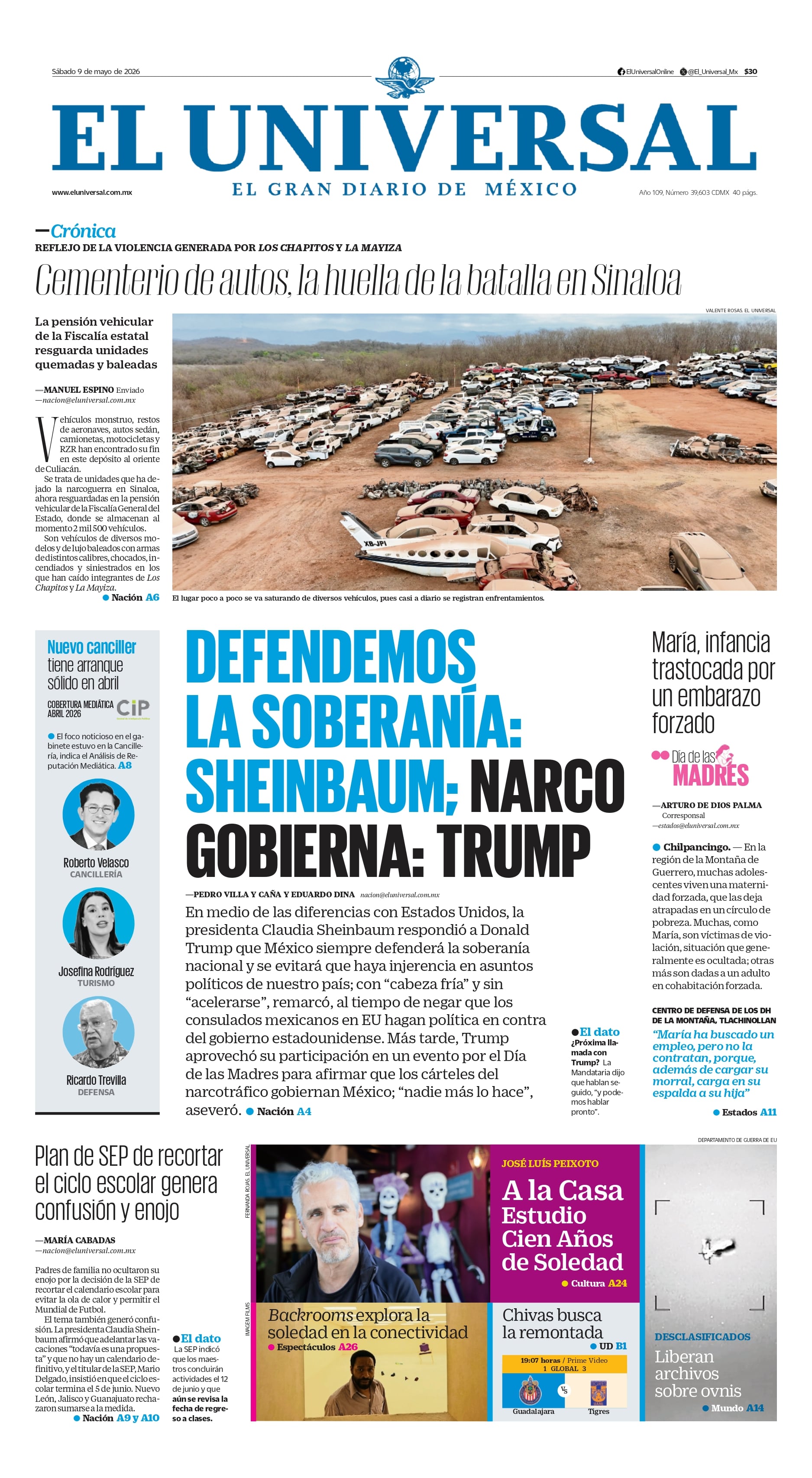 Portada impresa del 9 de mayo del 2026