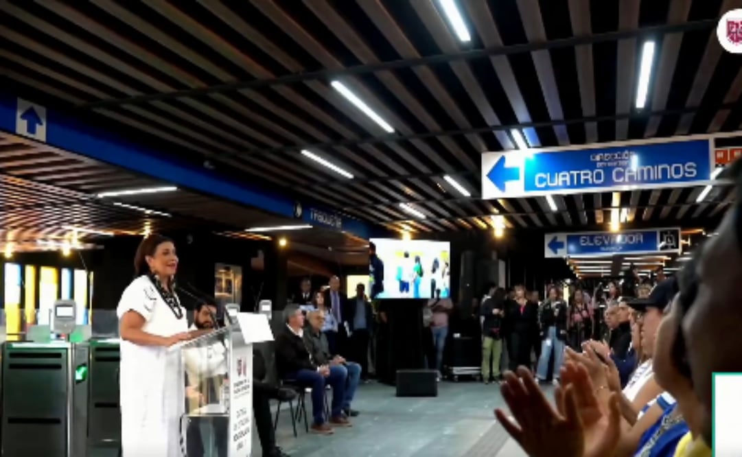 Clara Brugada entrega estaciones renovadas de Línea 2 del Metro. Foto: Captura de pantalla