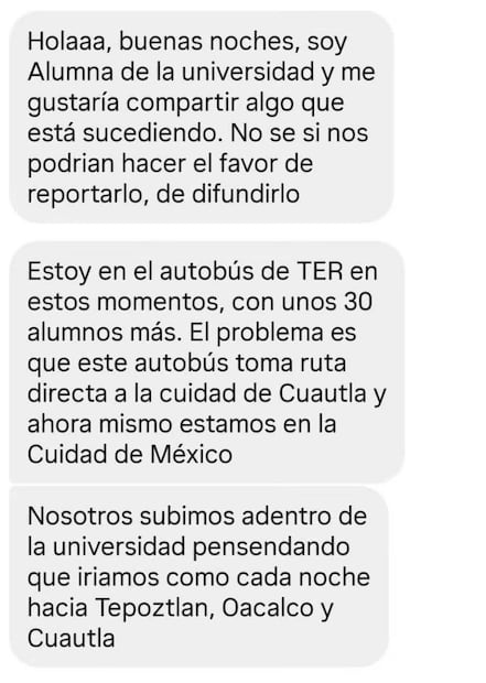 Conversación con una de las estudiantes de la UAEM abordo de un autobús de Transporte Ruta que cambió de destino sin previo aviso. Foto: Especial