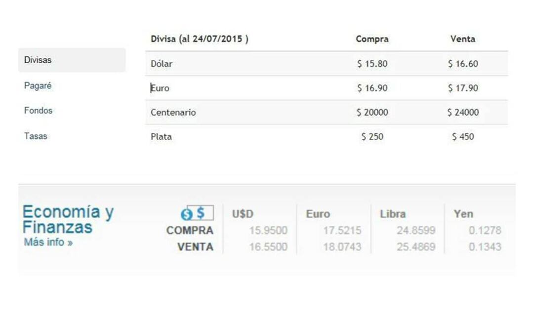 En Inbursa (arriba) la divisa se cotiza en $16.60. En Banamex (abajo) en $16.55. Foto Especial