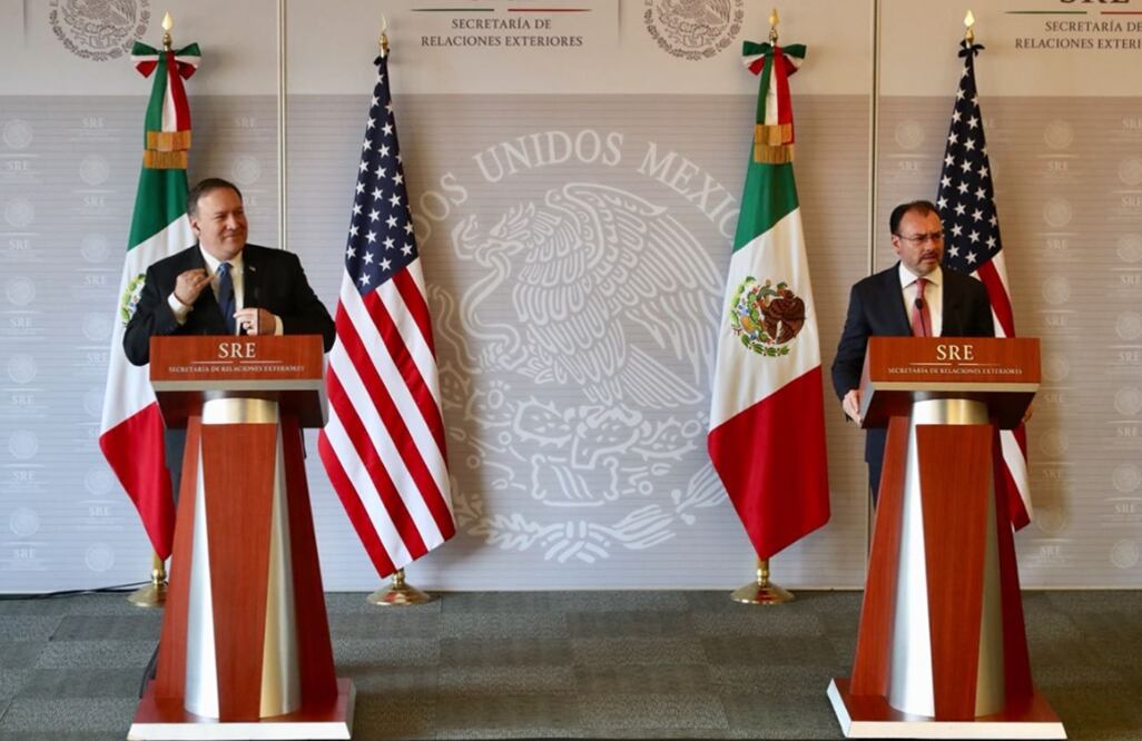 Mike Pompeo y Luis Videgaray durante la conferencia de prensa de esta tarde. Foto: Ariel Ojeda/EL UNIVERSAL