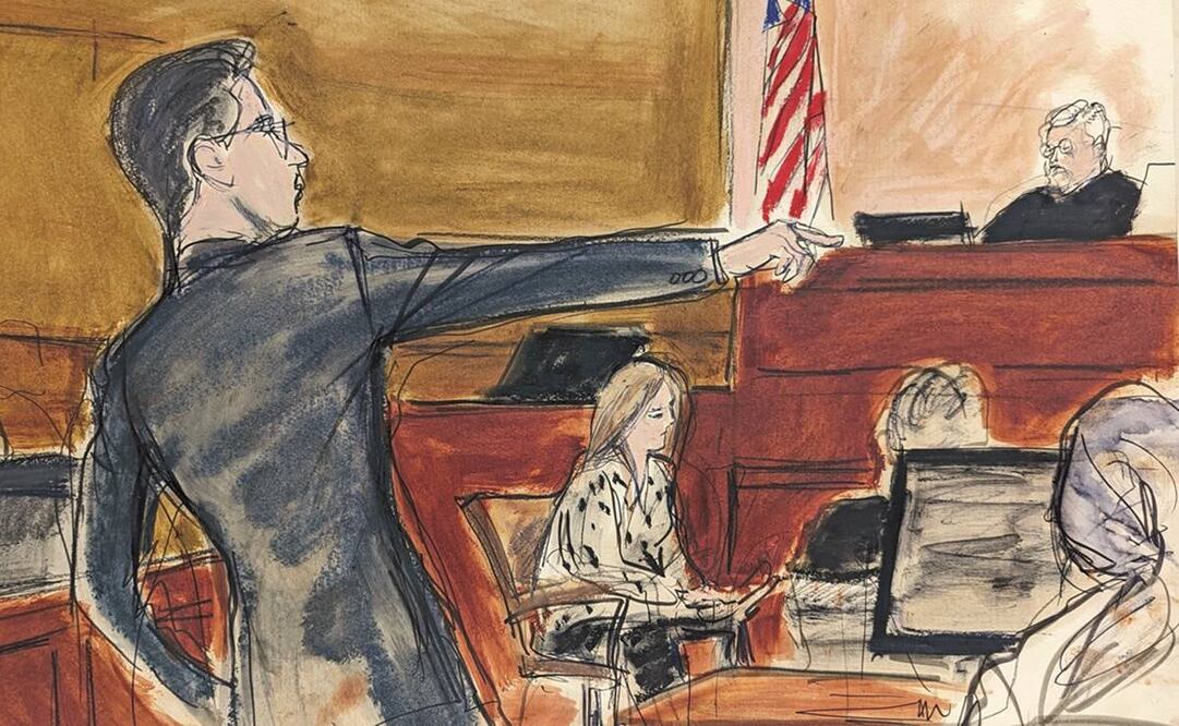 El fiscal Philip Pilmar es representado en un boceto durante el juicio que se sigue a Genaro García Luna en una corte federal de Nueva York.