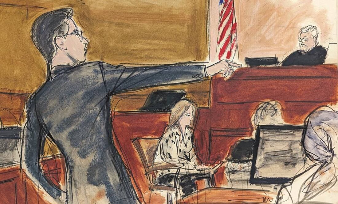 El fiscal Philip Pilmar es representado en un boceto durante el juicio que se sigue a Genaro García Luna en una corte federal de Nueva York.