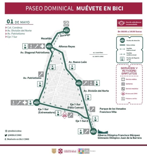 Éste será el recorrido de "Muévete en Bici" para este 1 de mayo; habrá cambios por Día del Trabajo