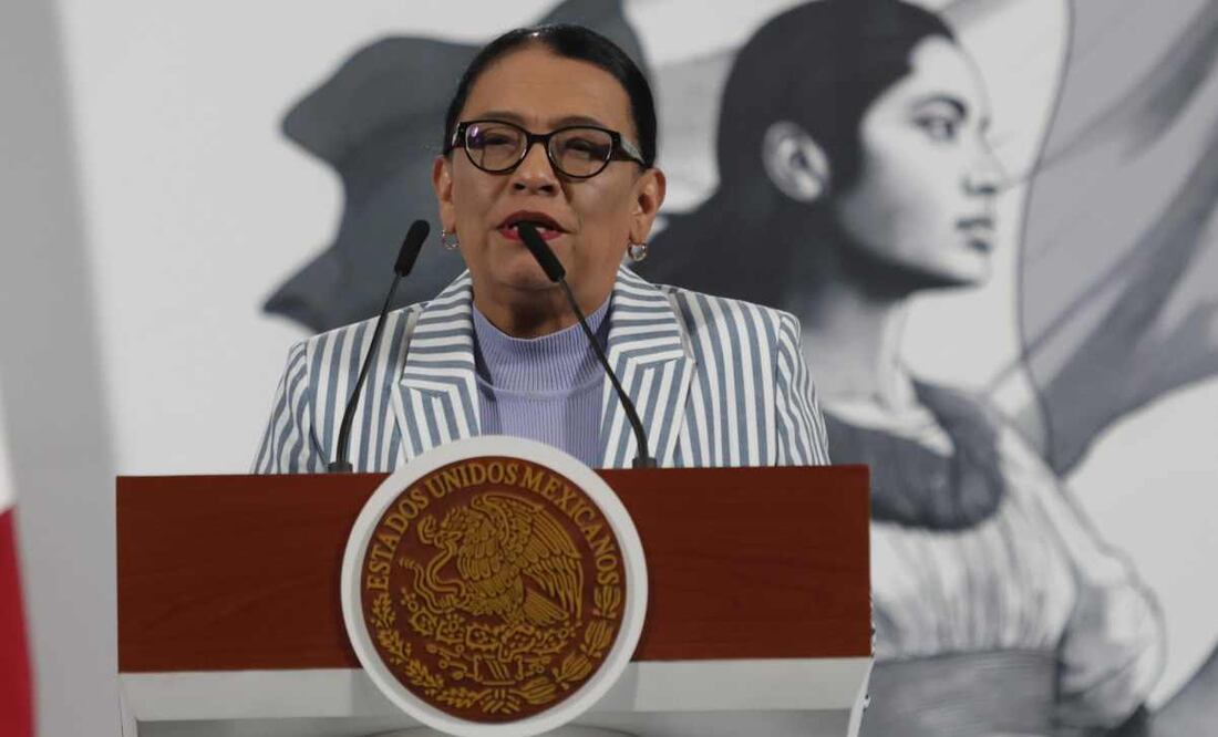 Rosa Icela Rodríguez Velázquez, secretaria de Gobernación (Segob), durante la mañanera de este 8 de julio del 2025. Foto: Carlos Mejía / EL UNIVERSAL.