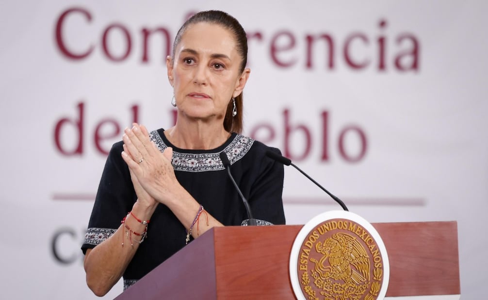 La presidenta Claudia Sheinbaum durante la “Mañanera del Pueblo” en Palacio Nacional este 7 de mayo de 2026. Foto: Diego Simón Sánchez/ EL UNIVERSAL