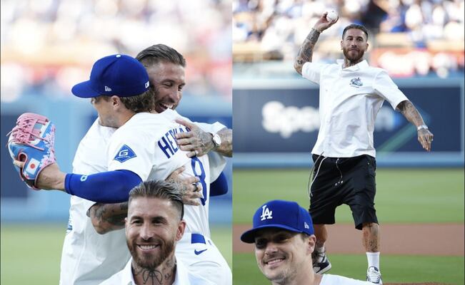 Sergio Ramos lanzó la primera bola en el duelo de los Dodgers frente a los Padres; el español fue invitado por Los Ángeles