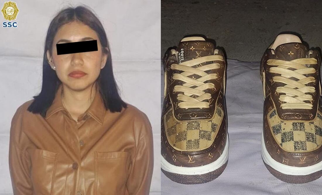 Detienen a una mujer de 18 años acusada de robar un par de tenis de madera -de la marca Louis Vuitton- valuada en 1.2 millones de pesos. Foto: Especial
