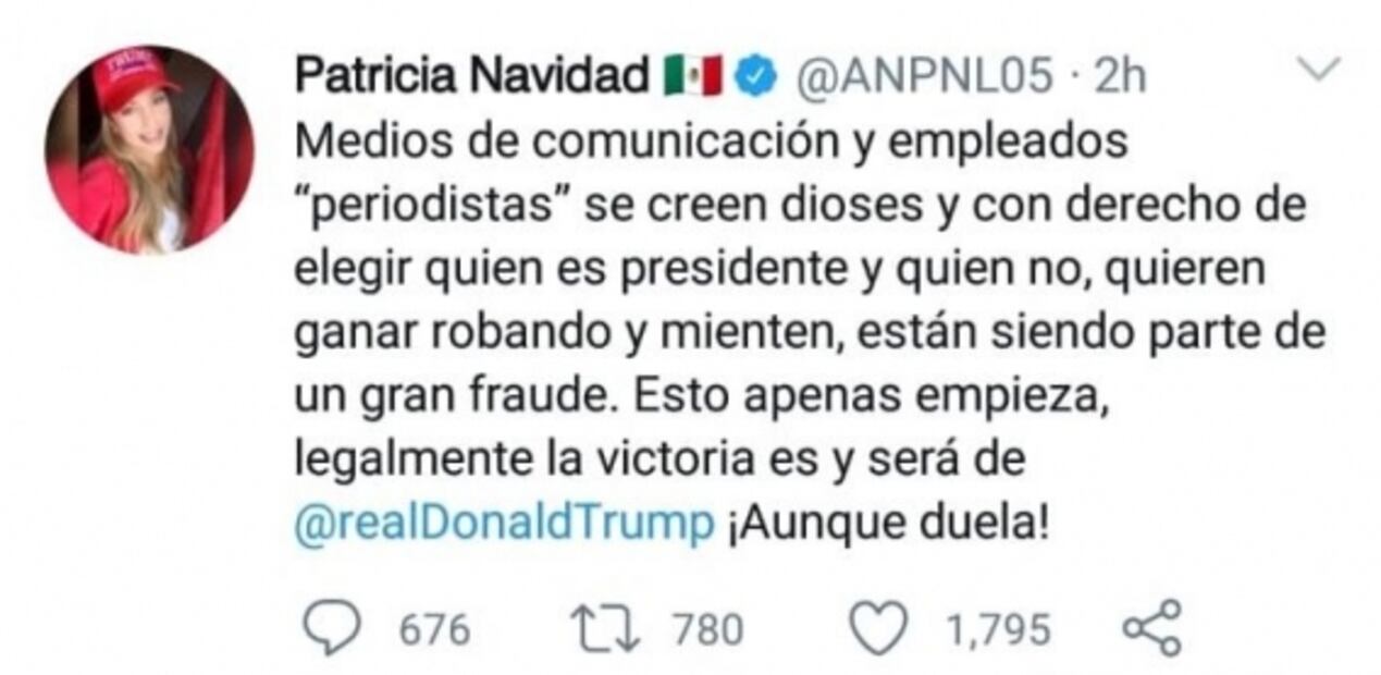 "Legalmente la victoria es y será de Donald Trump": Paty Navidad