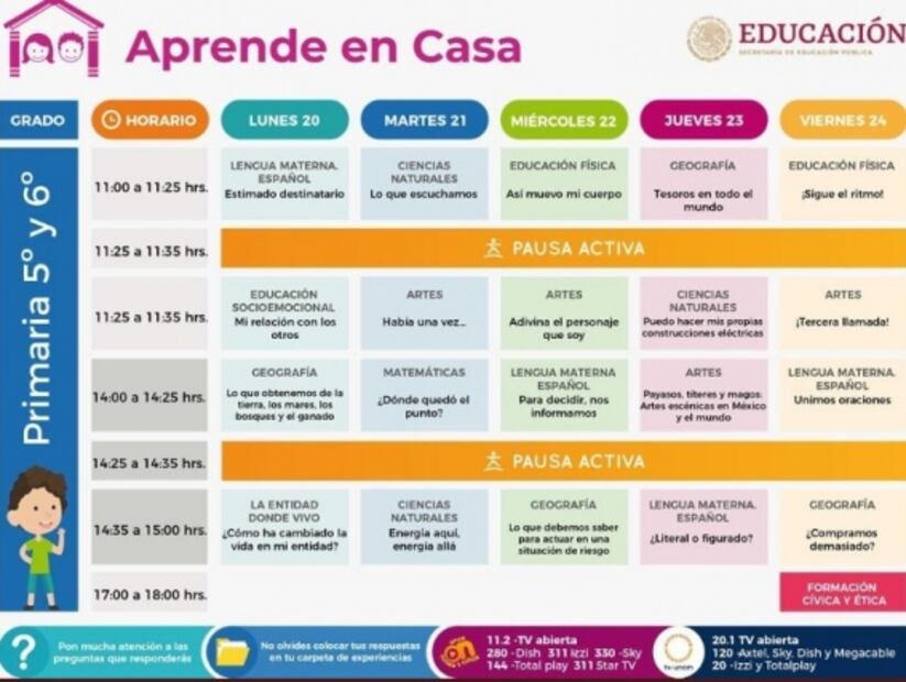 Estos son los horarios de las clases virtuales de la SEP para kínder, primaria y secundaria