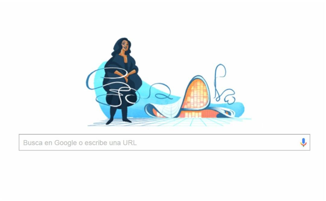 En su doodle, presenta un dibujo de Hadid y detrás de ella el Heydar Aliyev Canter, edificio en Bakú, Azerbaiyán que mezcla diseños islámicos históricos con patrones geométricos modernos para crear un edificio único
