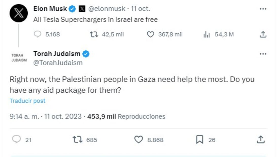 Elon Musk sobre Israel. Foto: Twitter
