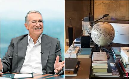 Con libros, regalos y una pieza arqueológica, Ricardo Salinas comparte su "famoso home office"
