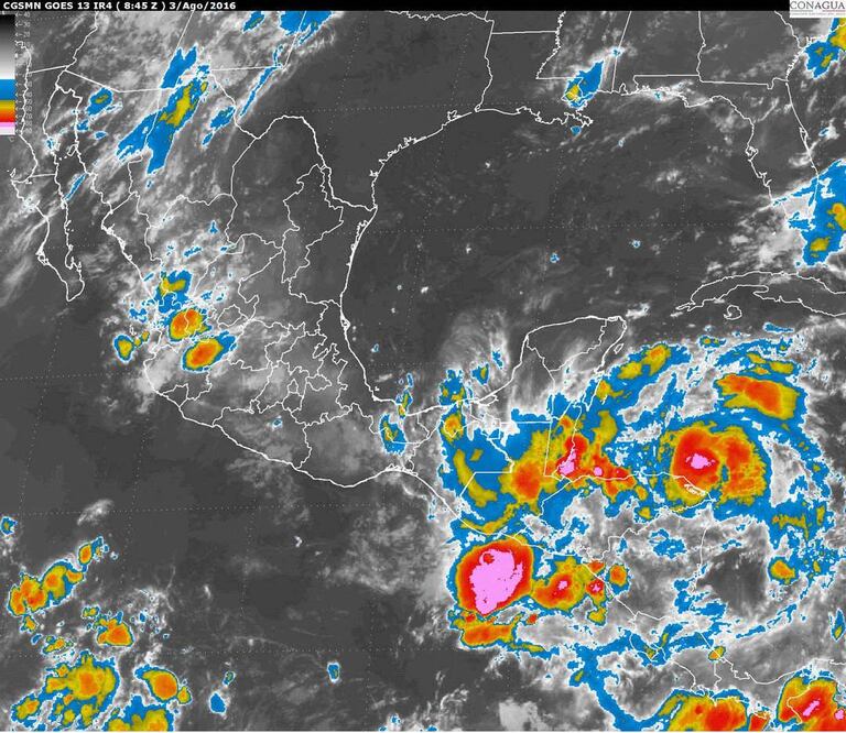El Pacífico Sur mostrará cielo nublado, probabilidad de intervalos de lluvias muy fuertes con tormentas puntuales intensas (CONAGUA)