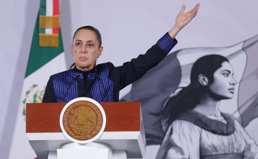 La presidenta Claudia Sheinbaum en la “Mañanera del Pueblo” del 24 de agosto de 2026 en Palacio Nacional. Foto: Fernanda Rojas/ EL UNIVERSAL