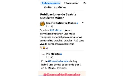 Beatriz Gutiérrez critica al INE por no poder votar en mesa “para ciudadanos en tránsito”