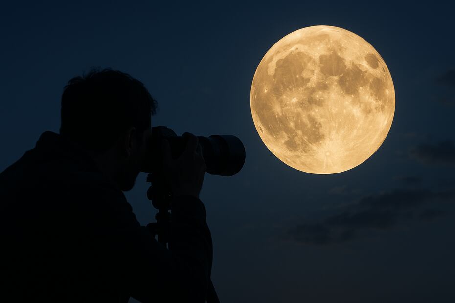 Conoce estos consejos prácticos para tomar las mejores fotos de la Superluna de Cosecha 2025, que iluminará el cielo a partir del 6 de octubre. Foto: Creada con IA (ChatGPT)